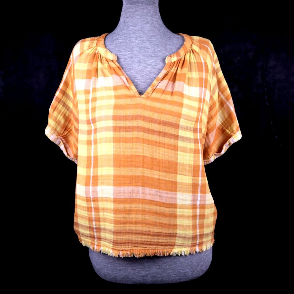 Chelsea&Theodore Orange Plaid Blouse Size M